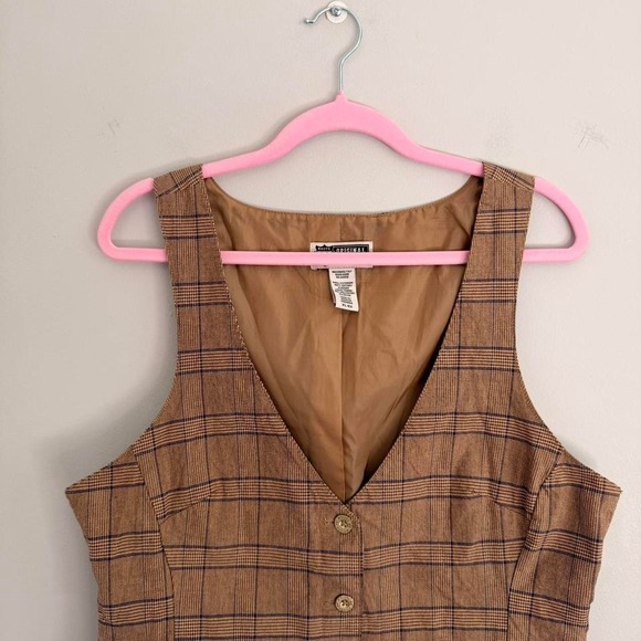 TAN PLAID ROUTE 66 BUTTON UP VEST - Picture 3 of 6